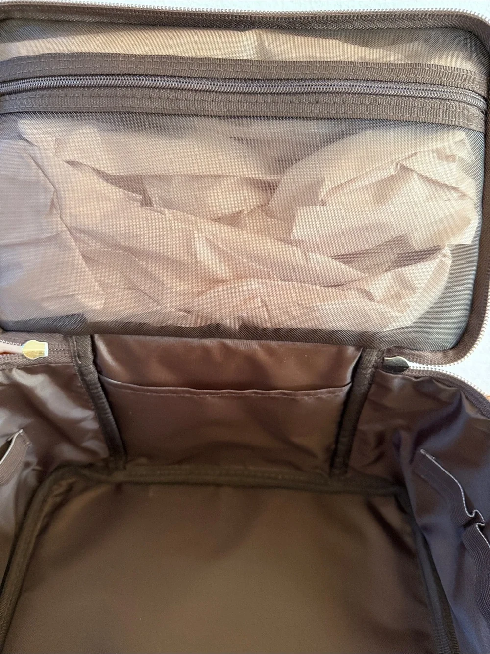 NWT. Brown Cosmetic Case with Pink Polka Dots